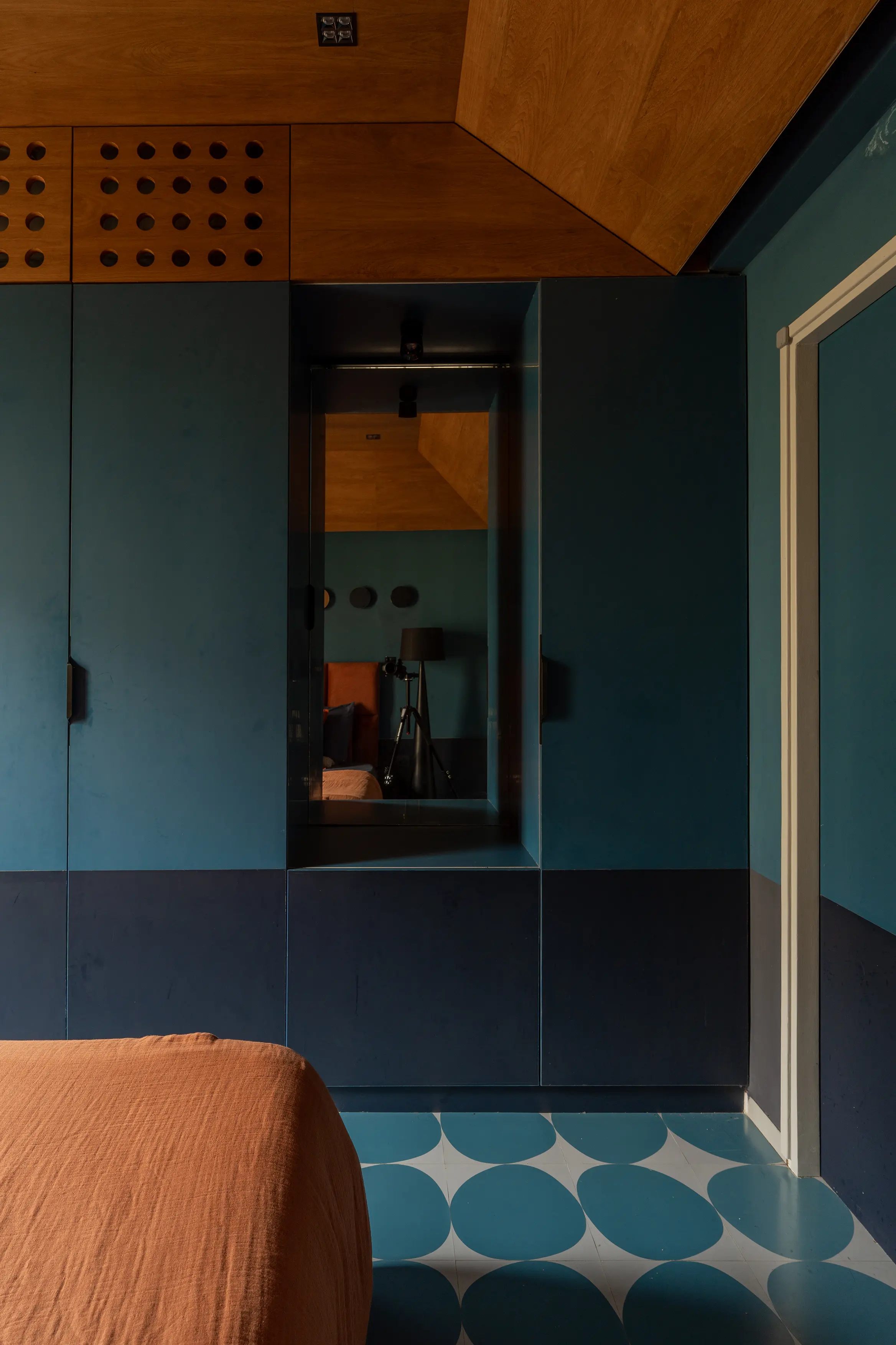 Chennai Interiors rustic dark bedroom detail